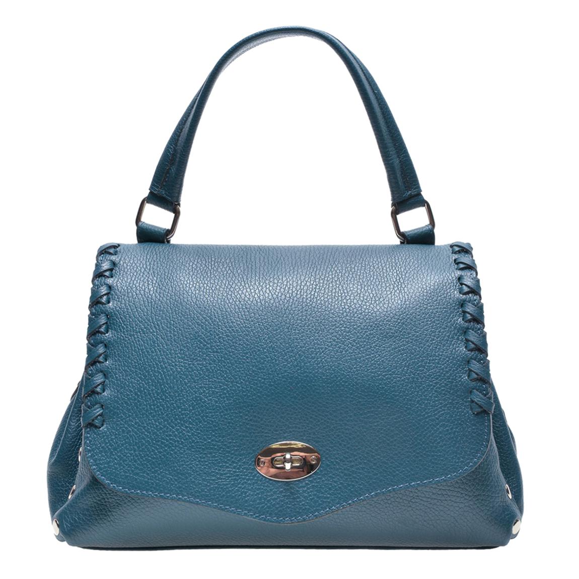 Teal Blue Leather Gold Clasp Closure Shoulder Bag main product photo