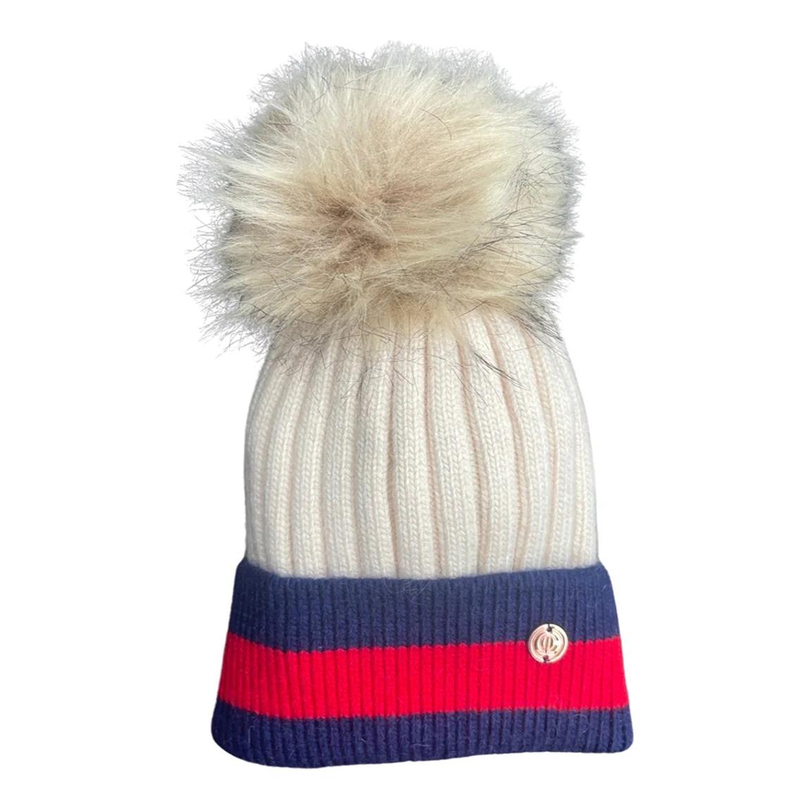 Adult Cream & Red Stripes Single Beige Pom Cashmere Blend Hat main product photo