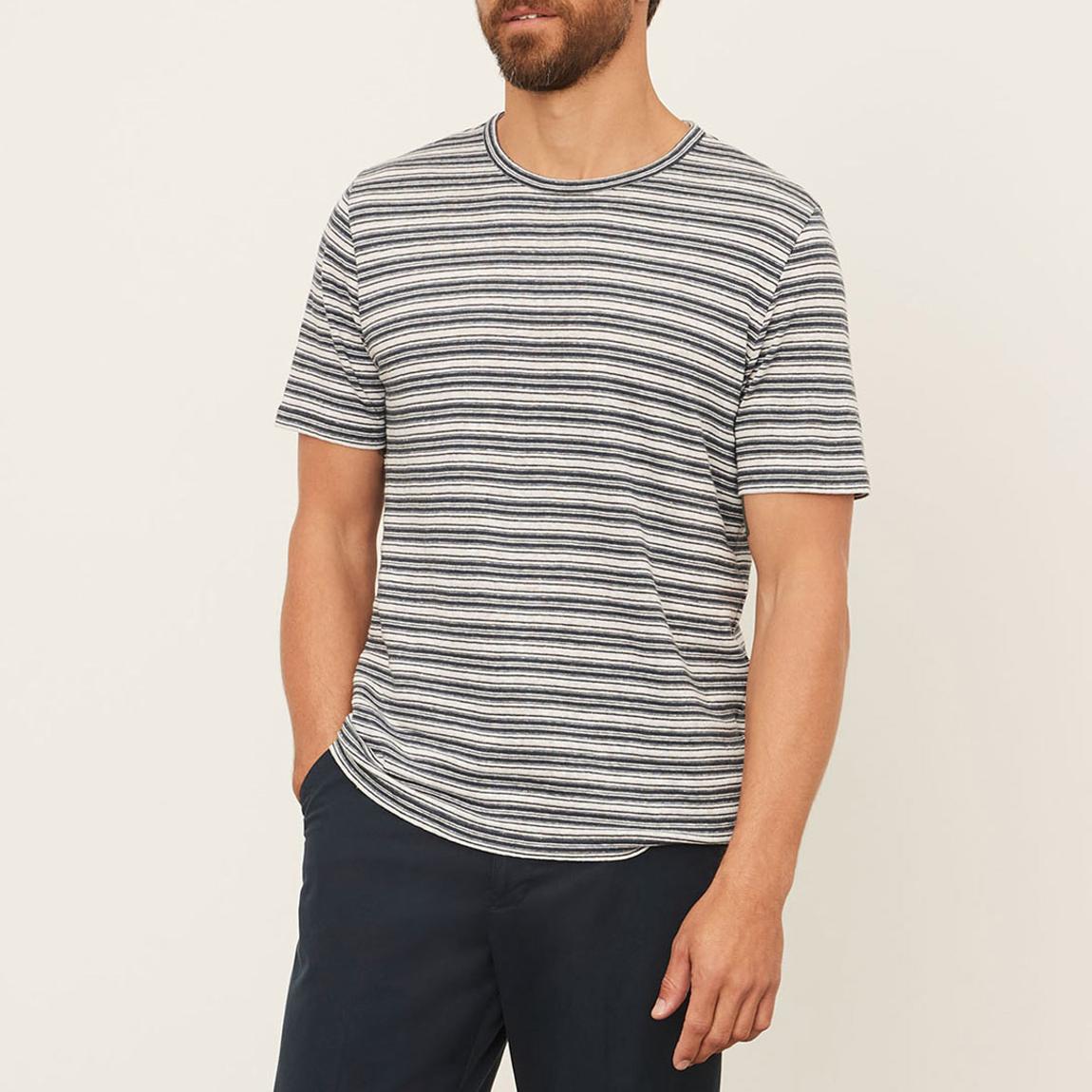 Grey Striped Linen Blend T-Shirt main product photo