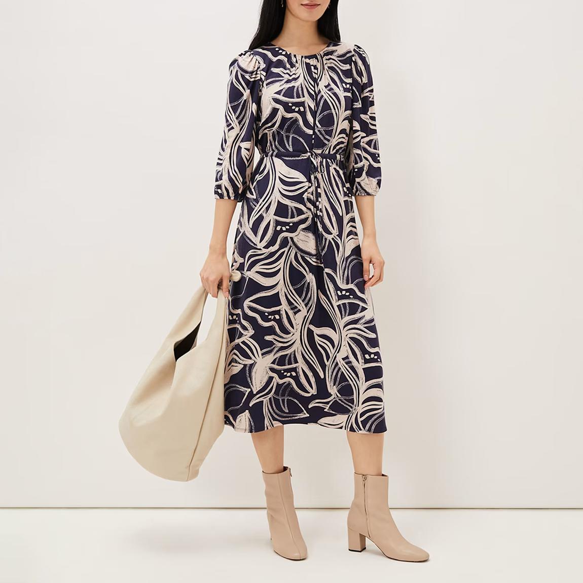 Navy Carley Printed Midi Dress main product photo