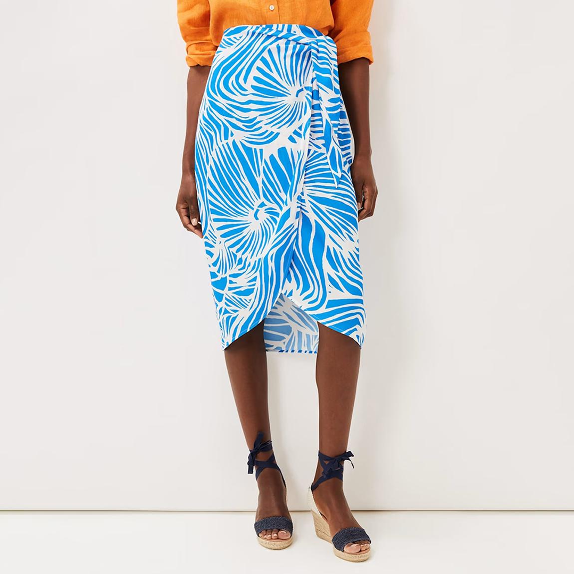 Blue Dorothy Shell Print Wrap Midi Skirt main product photo