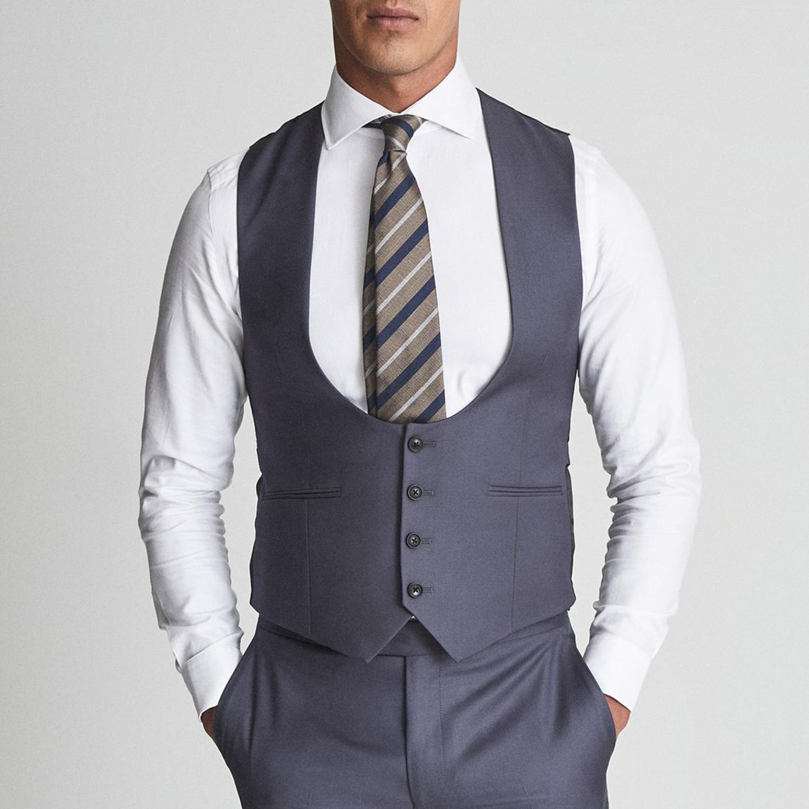 Navy Hiked Wool Horseshoe Waistcoat main product photo