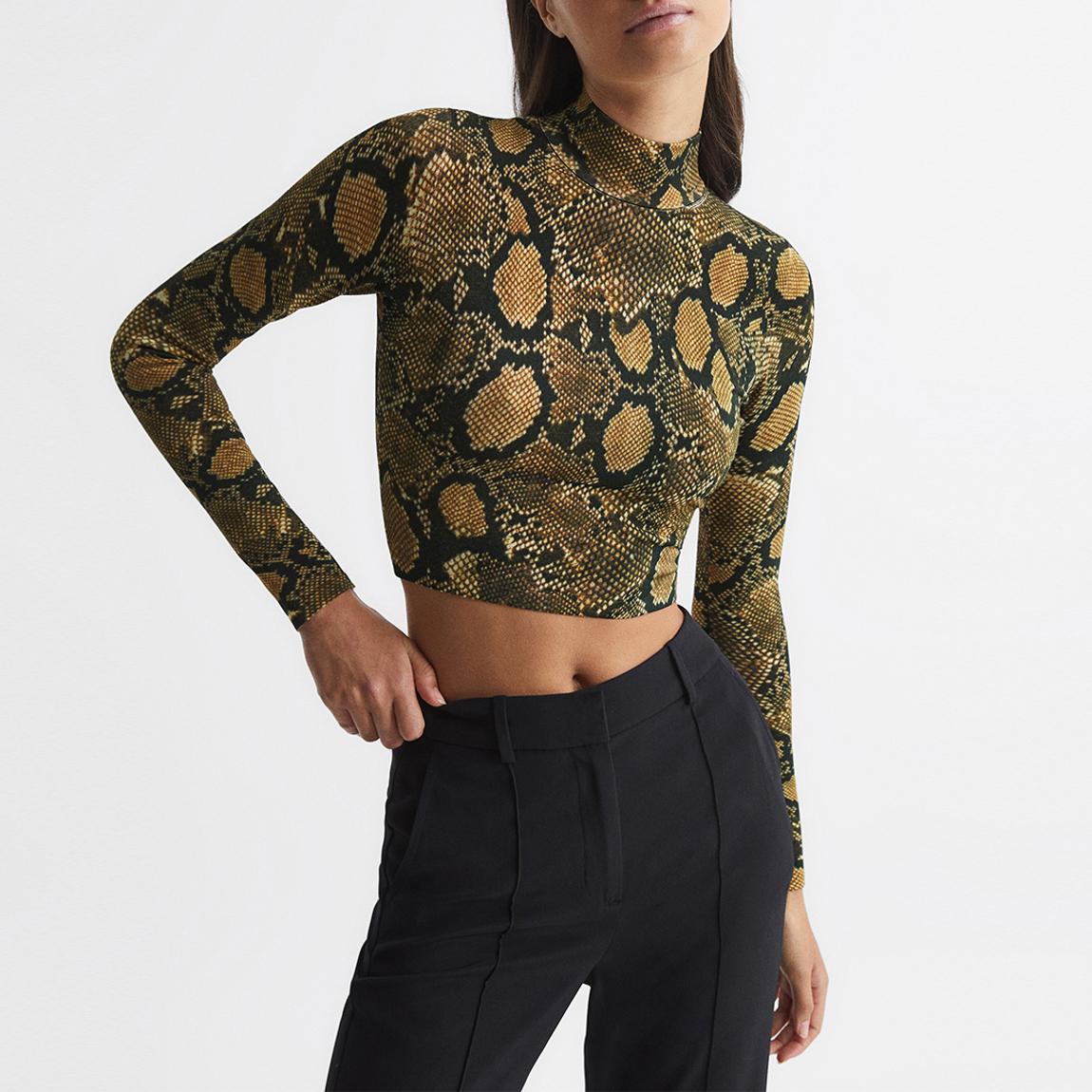 Green Farah Animal Print Cropped Top