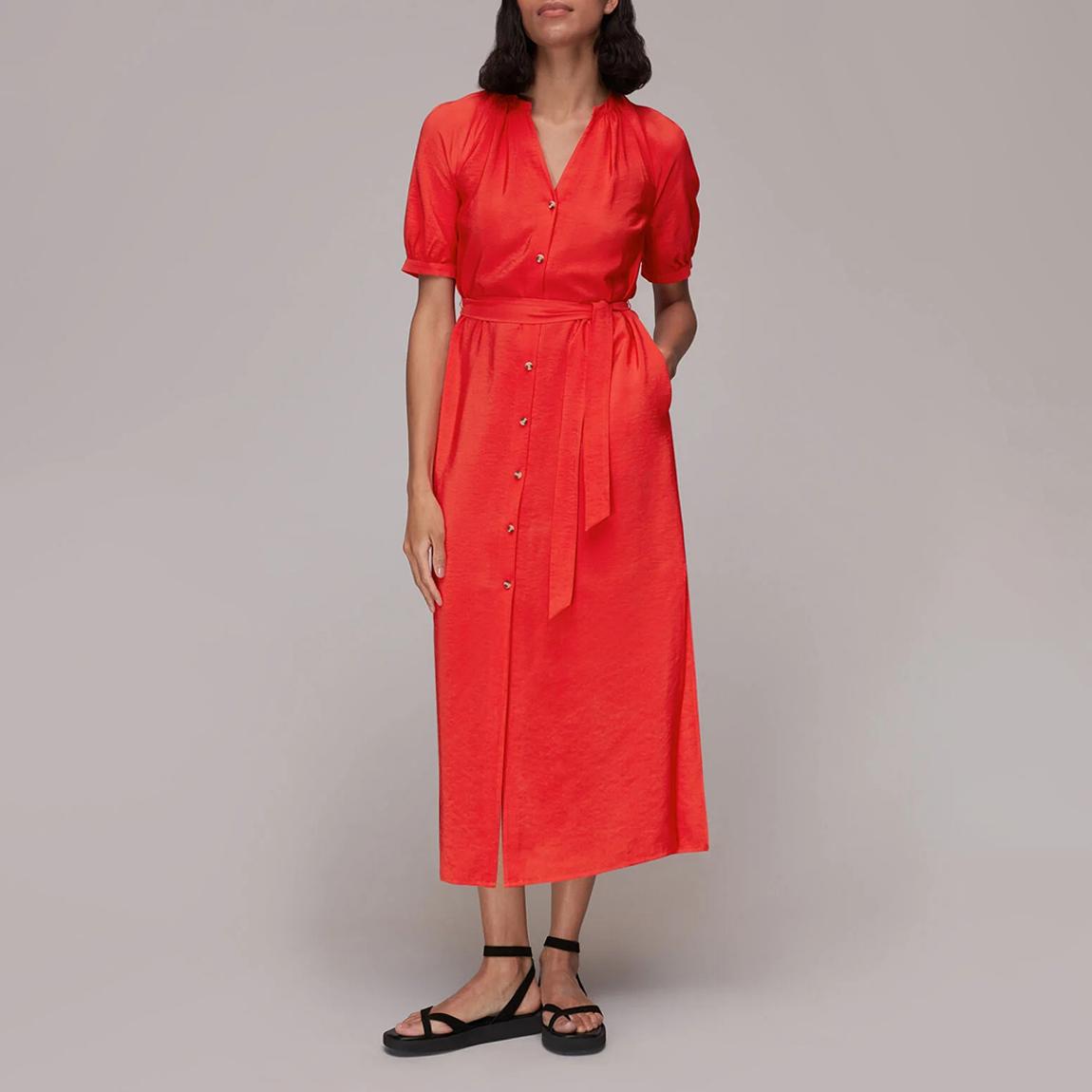 Red Olivia Midi Shirt Dress main product photo