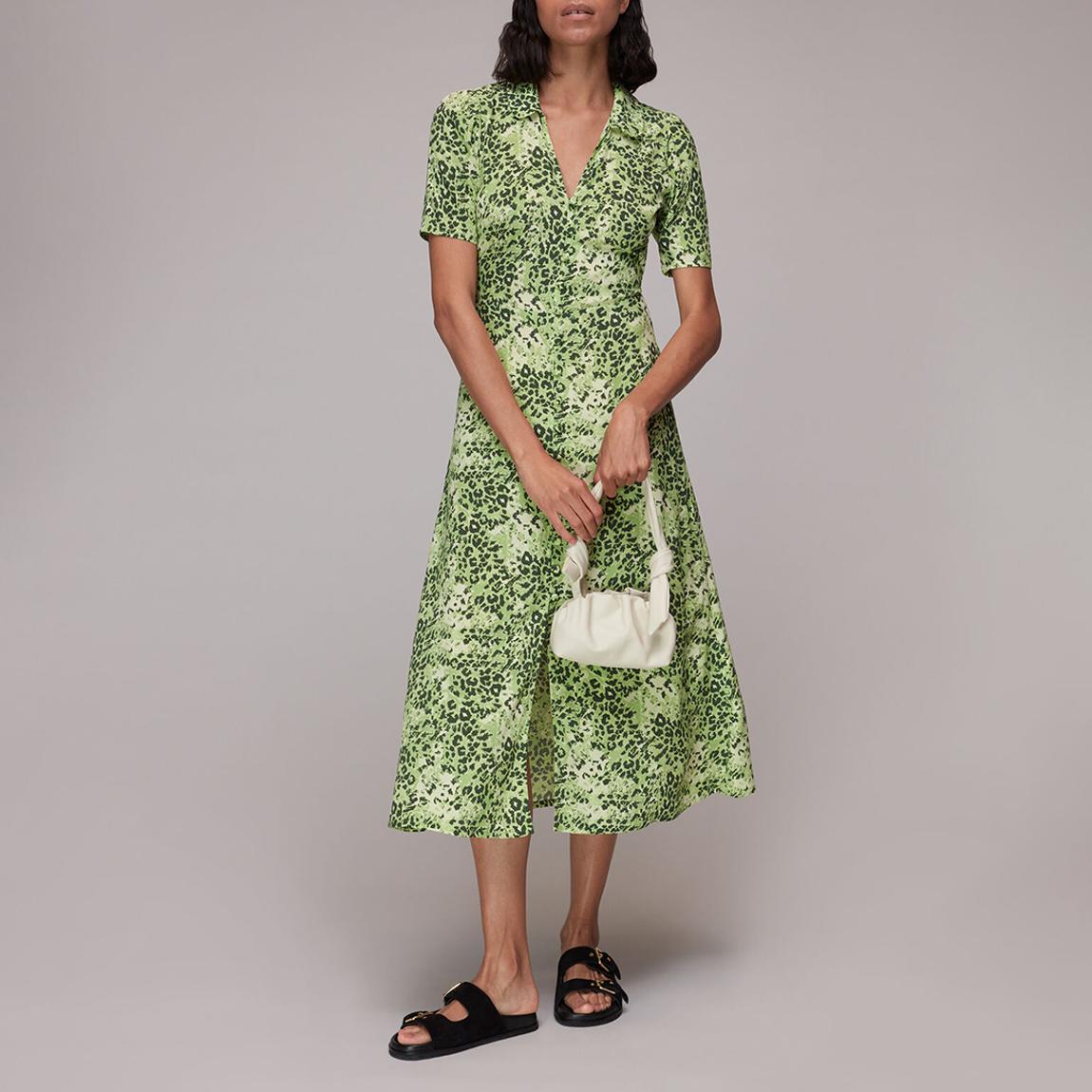Green Animal Print Midi Shirt Dress main product photo
