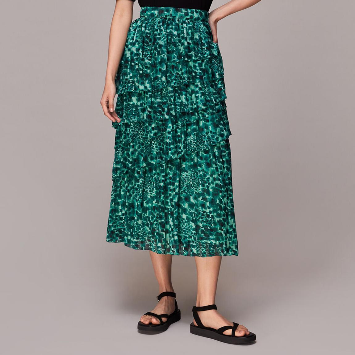 Green Watercolour Tiered Midi Skirt main product photo