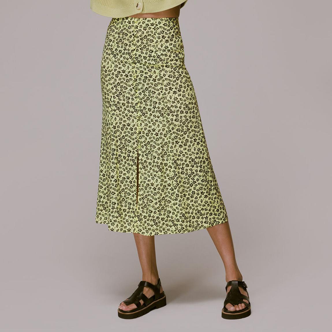 Yellow Floral Print Midi Skirt main product photo