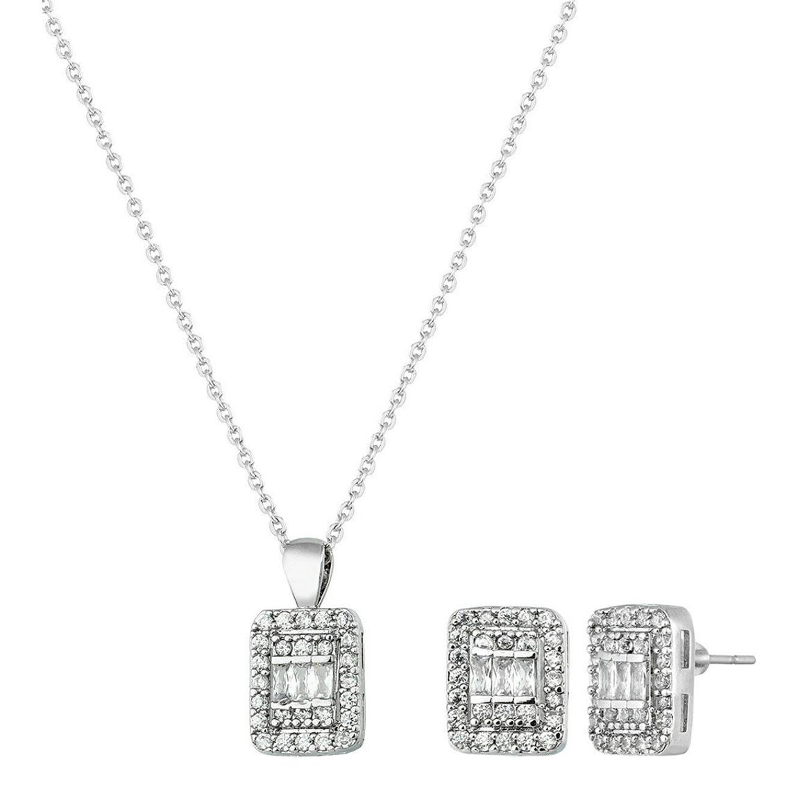 Silver Square Cut Necklace And Earring Set main product photo