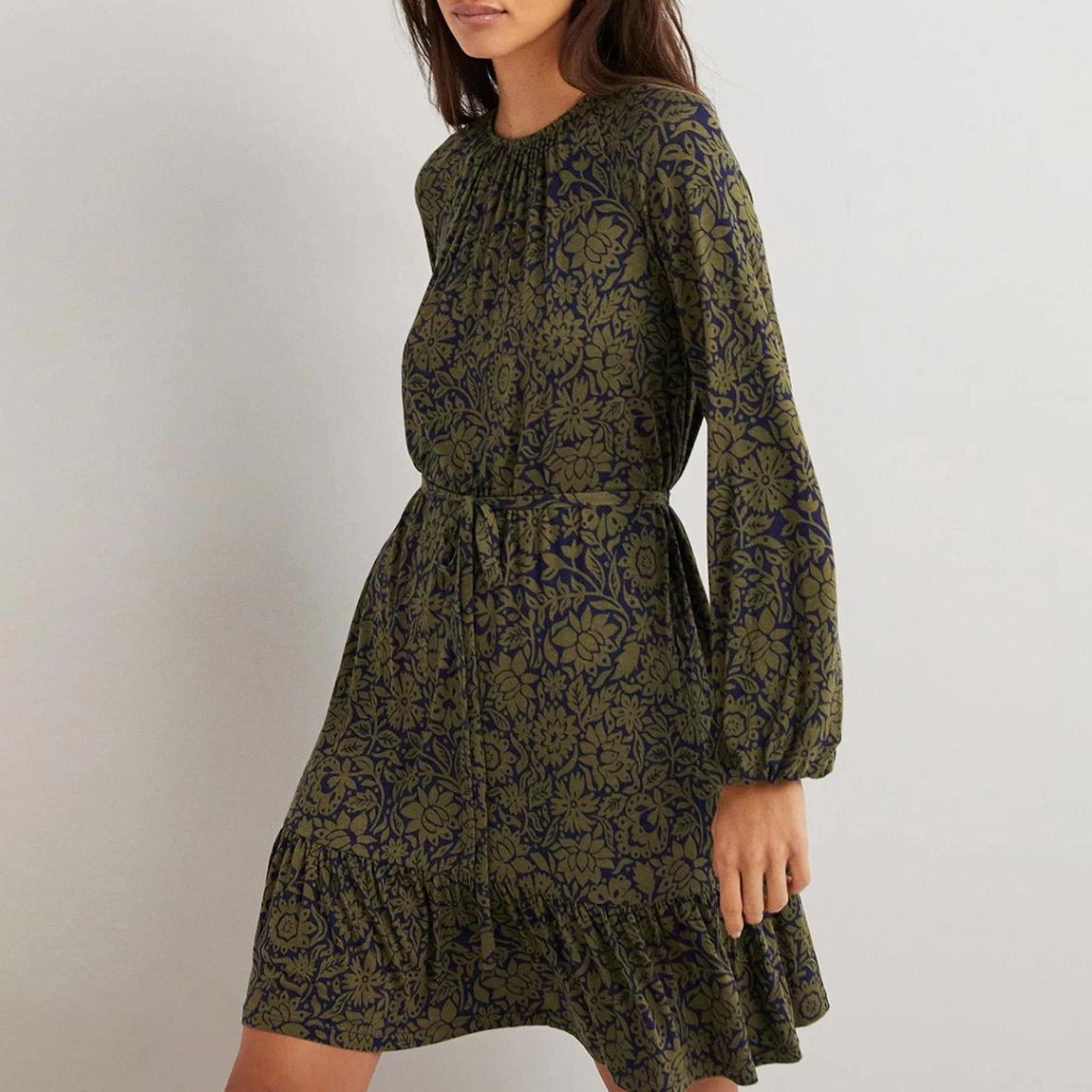 Green Foliage Crew Neck Jersey Mini Dress main product photo