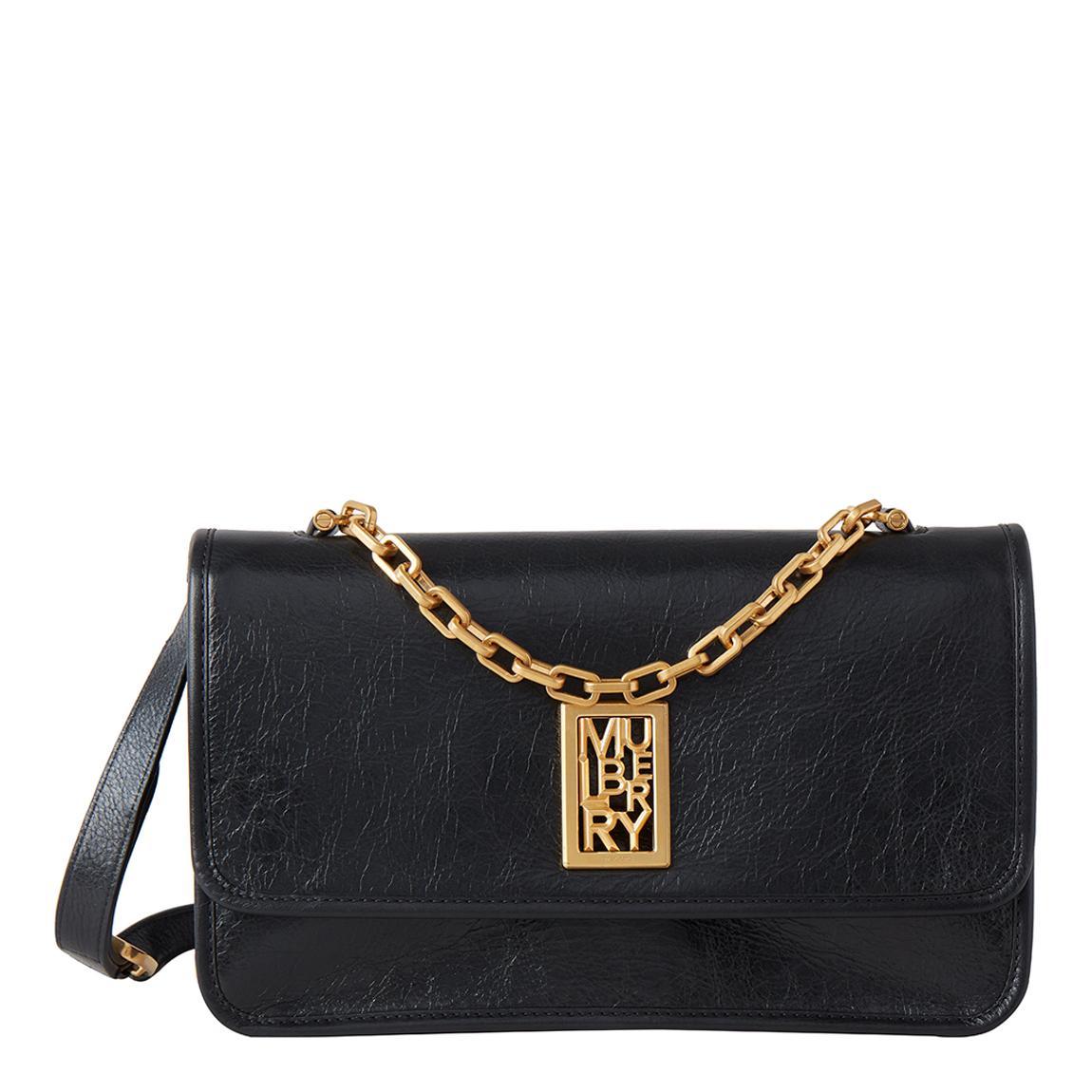 Black Sadie Rectangle High Shine Leather Bag main product photo