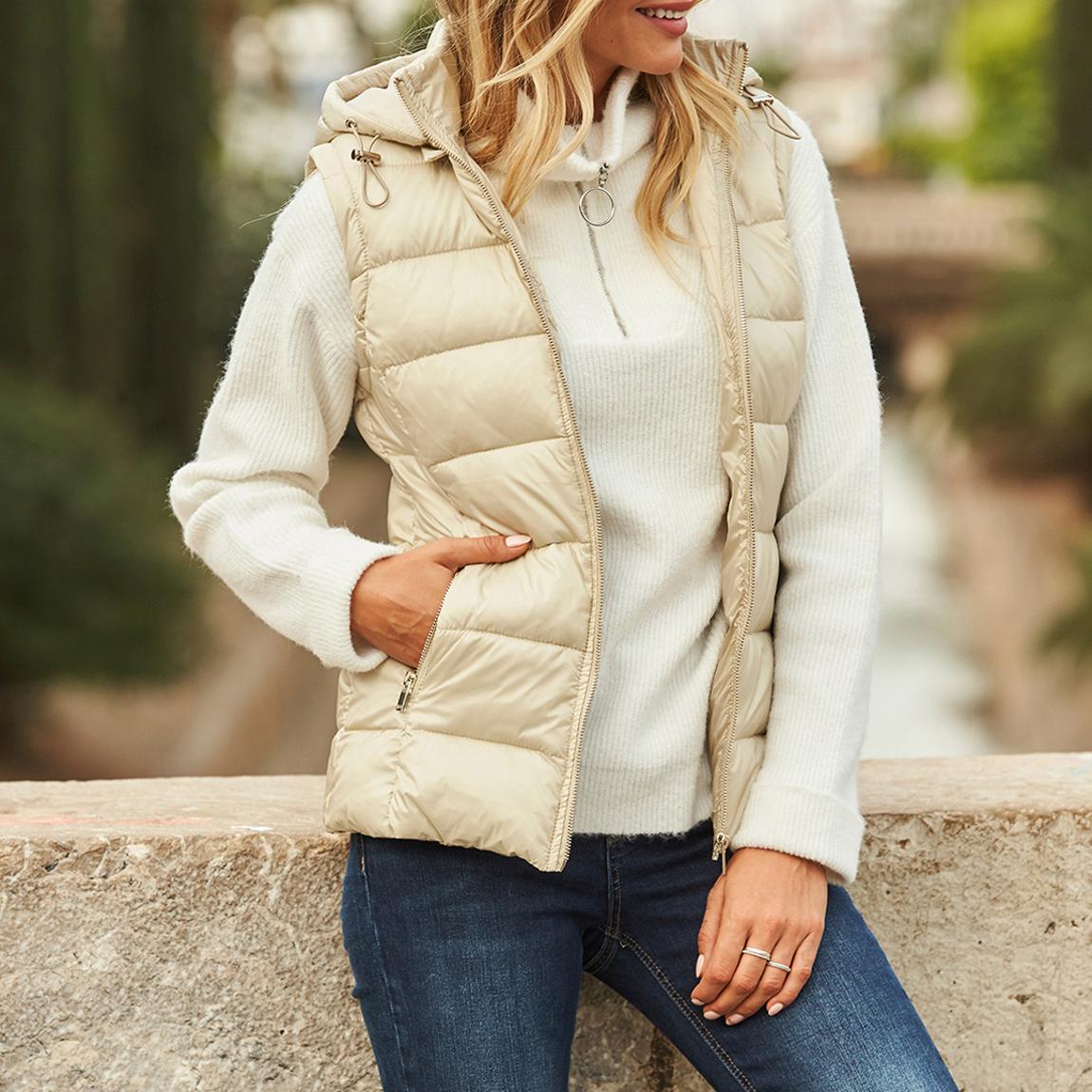 Stone Hooded Padded Gilet With Zip Pockets main product photo