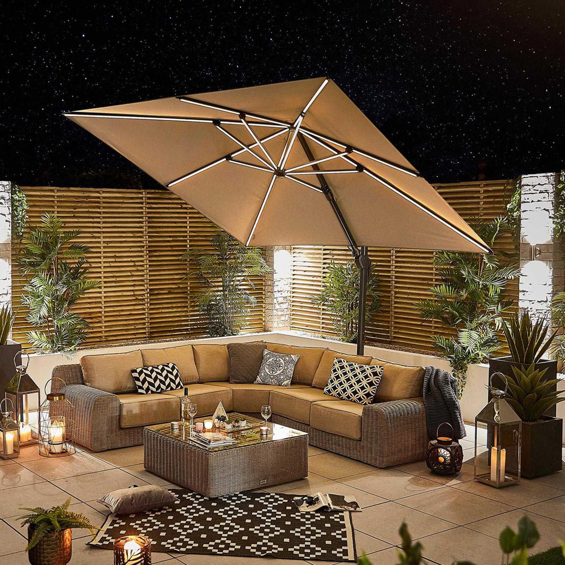 Galaxy Grey Frame LED Cantilever Parasol - 3m Square - Beige main product photo