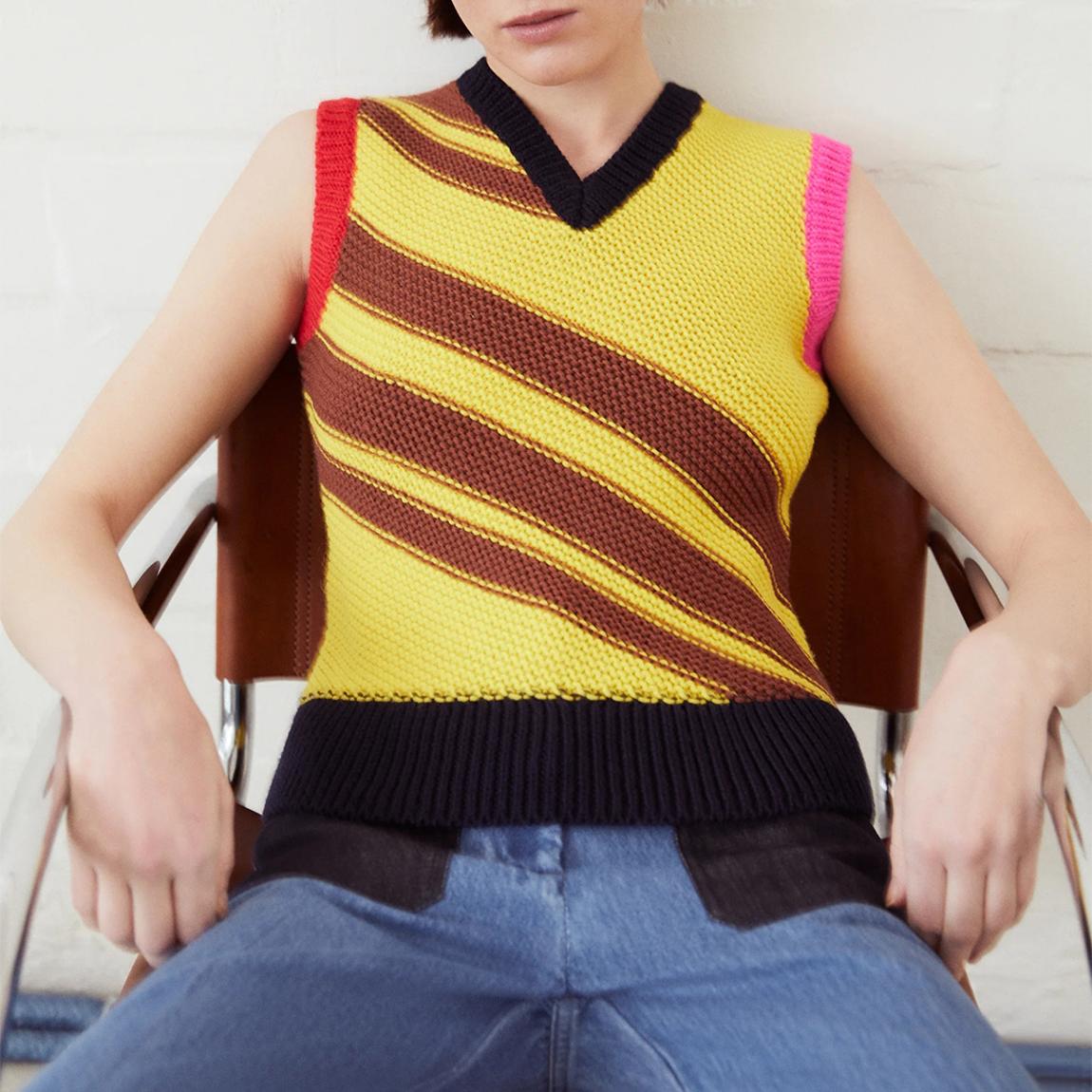 Yellow Patchwork Wool Stripe Top main product photo