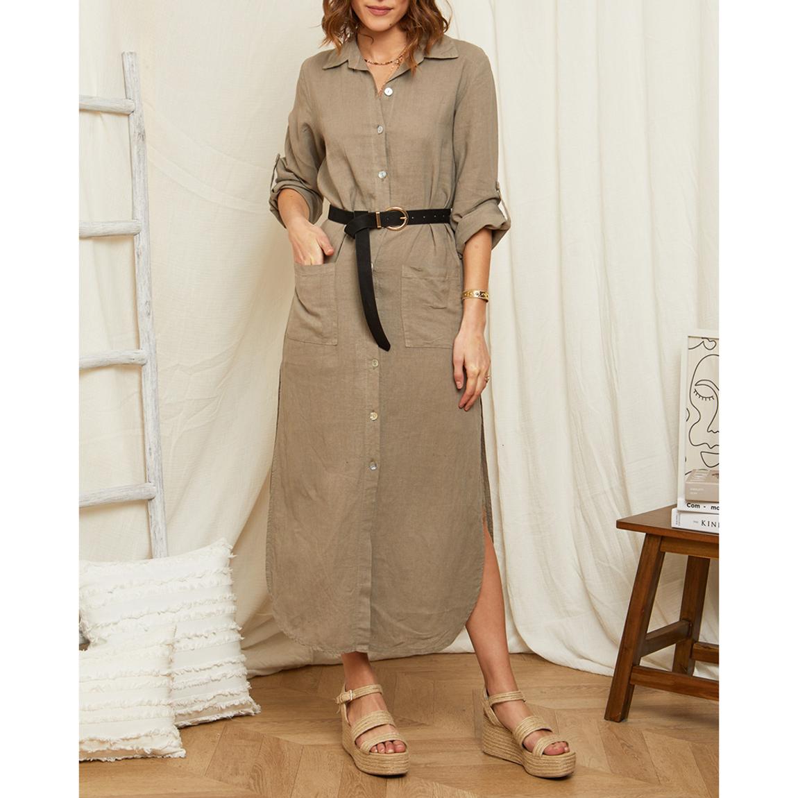 Camel Longline Linen Dress main product photo
