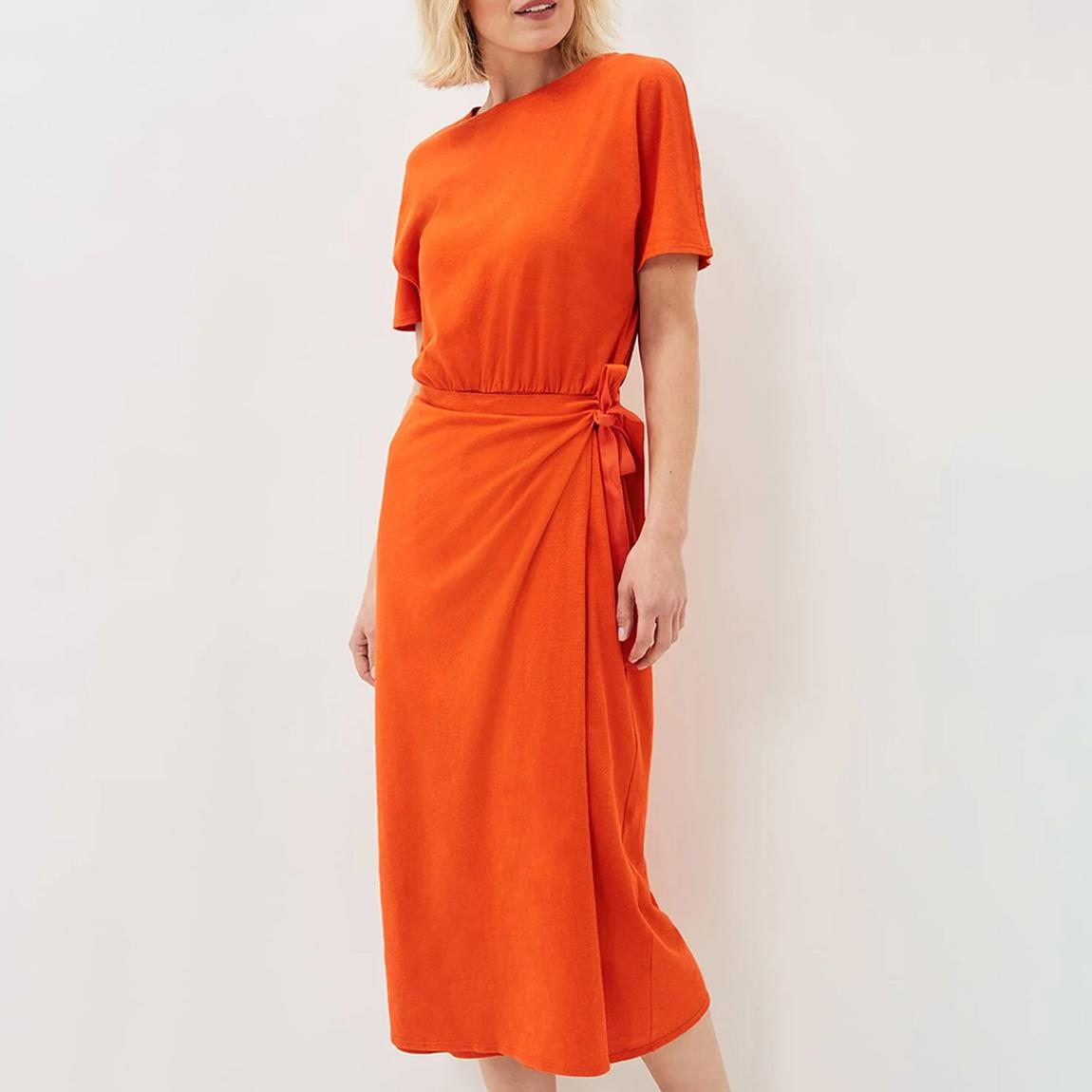 Orange Emmalyn Tie Waist Cotton Blend Dress main product photo