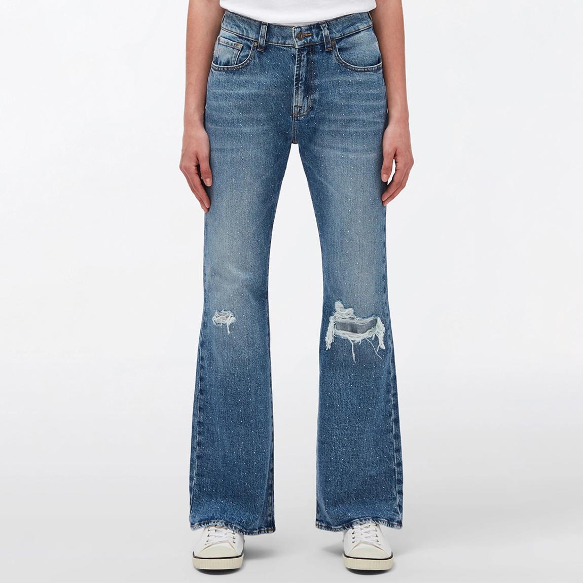 Mid Blue Distressed Embellished Flare Jeans main product photo