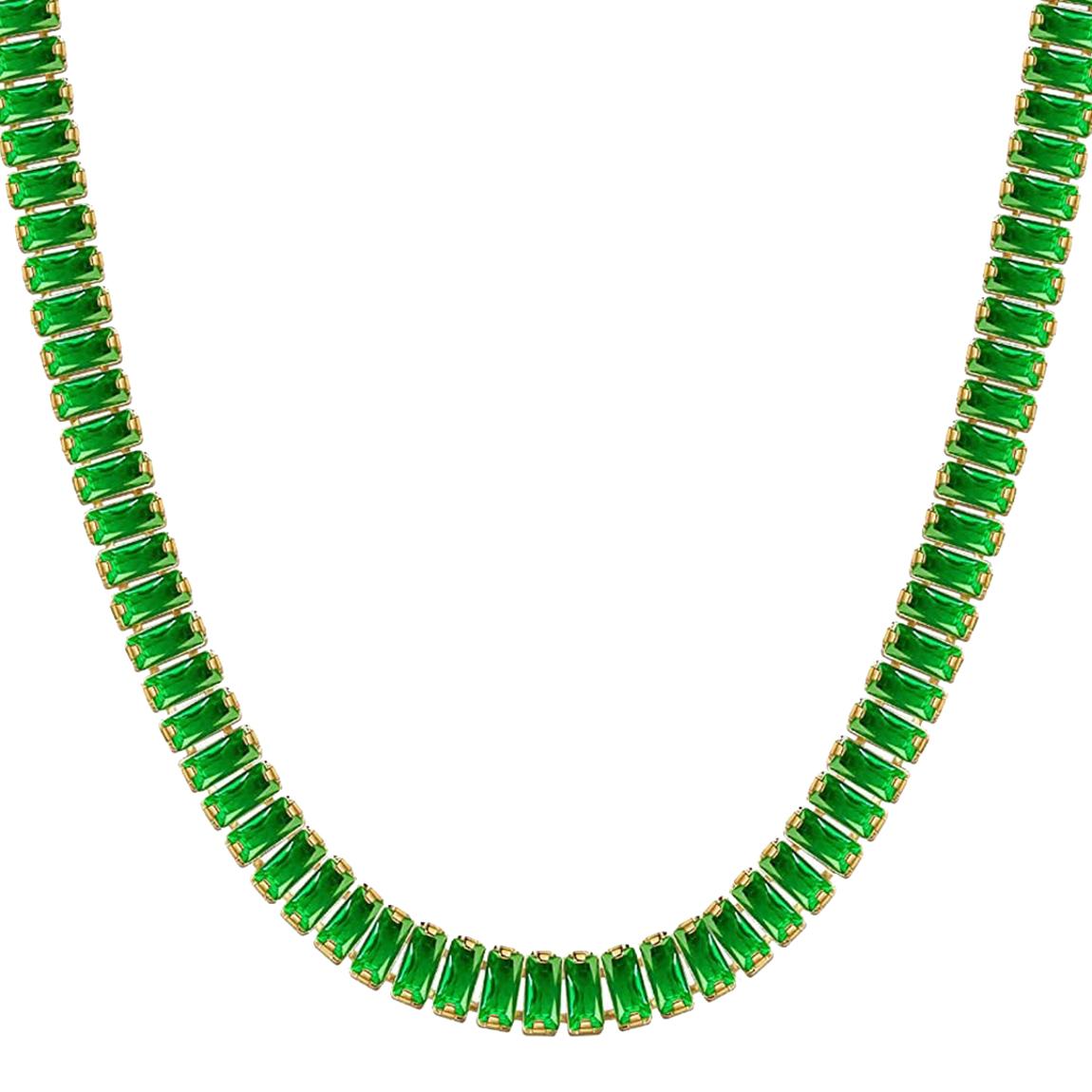 18k Gold Green Cz Tennis Necklace main product photo