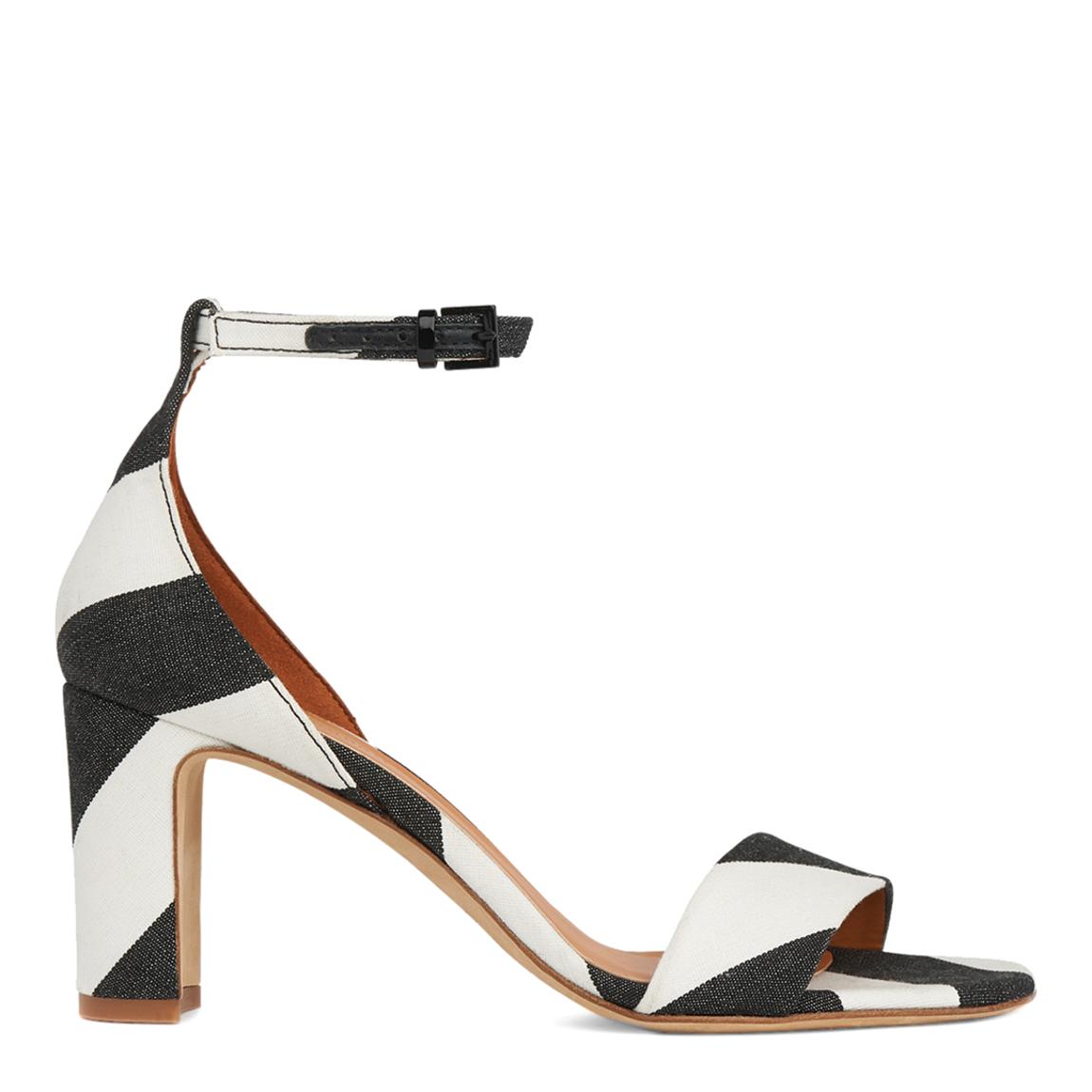 Monochrome Stripe Nissi Block Heel Sandals main product photo