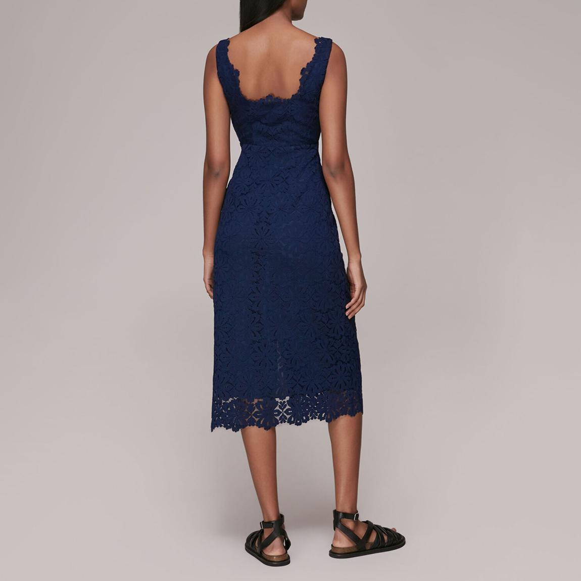 WHISTLES Navy Nova Lace Cotton Blend Midi Dress - BrandAlley
