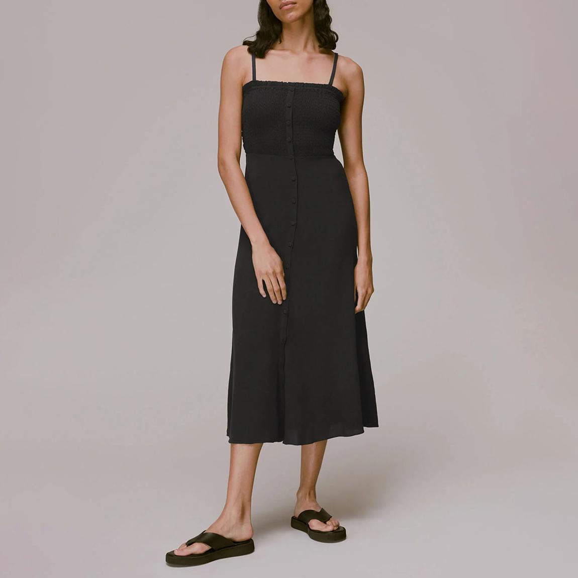 Black Gracia Smocked Midi Dress main product photo