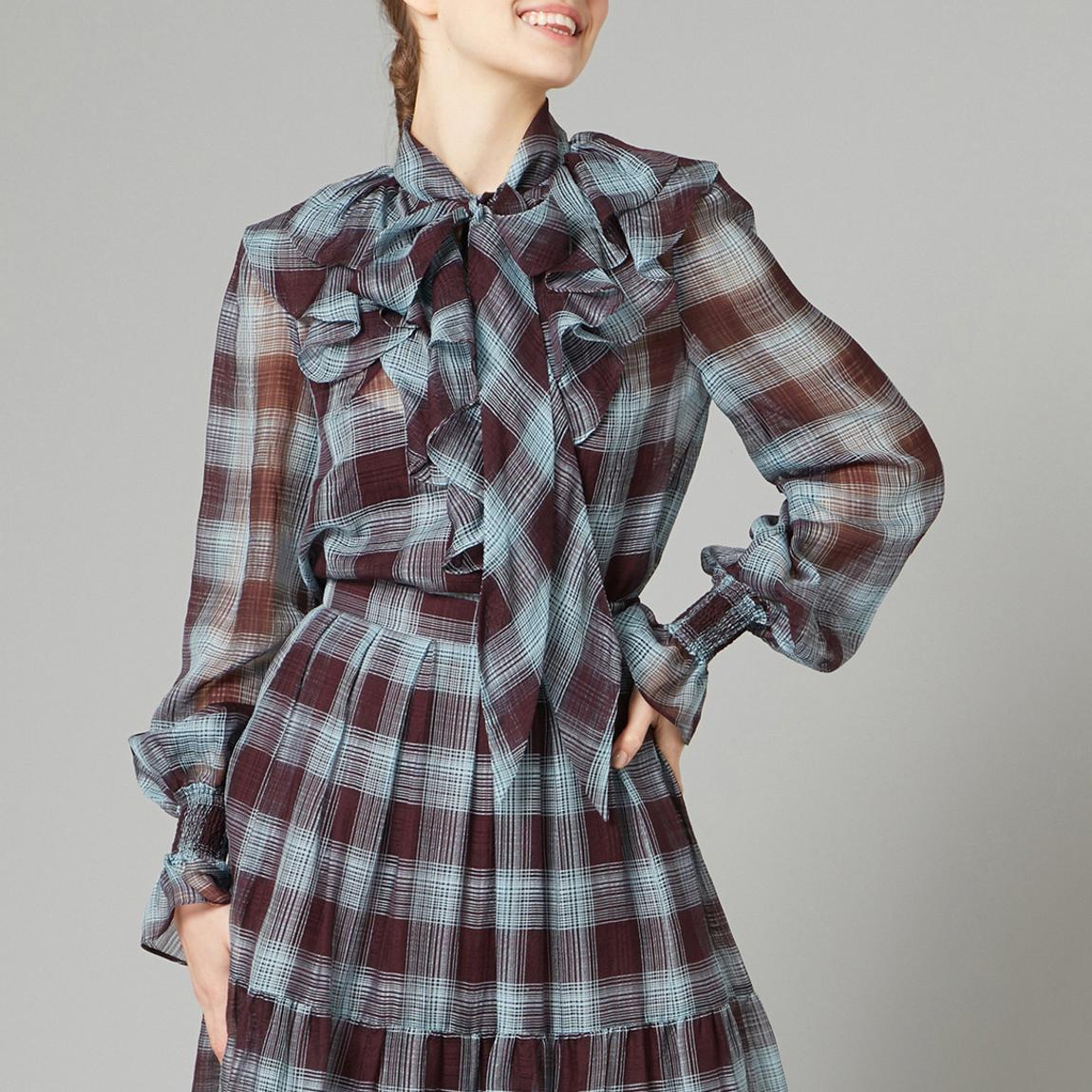 Blue Nash Silk Blend Check Top main product photo