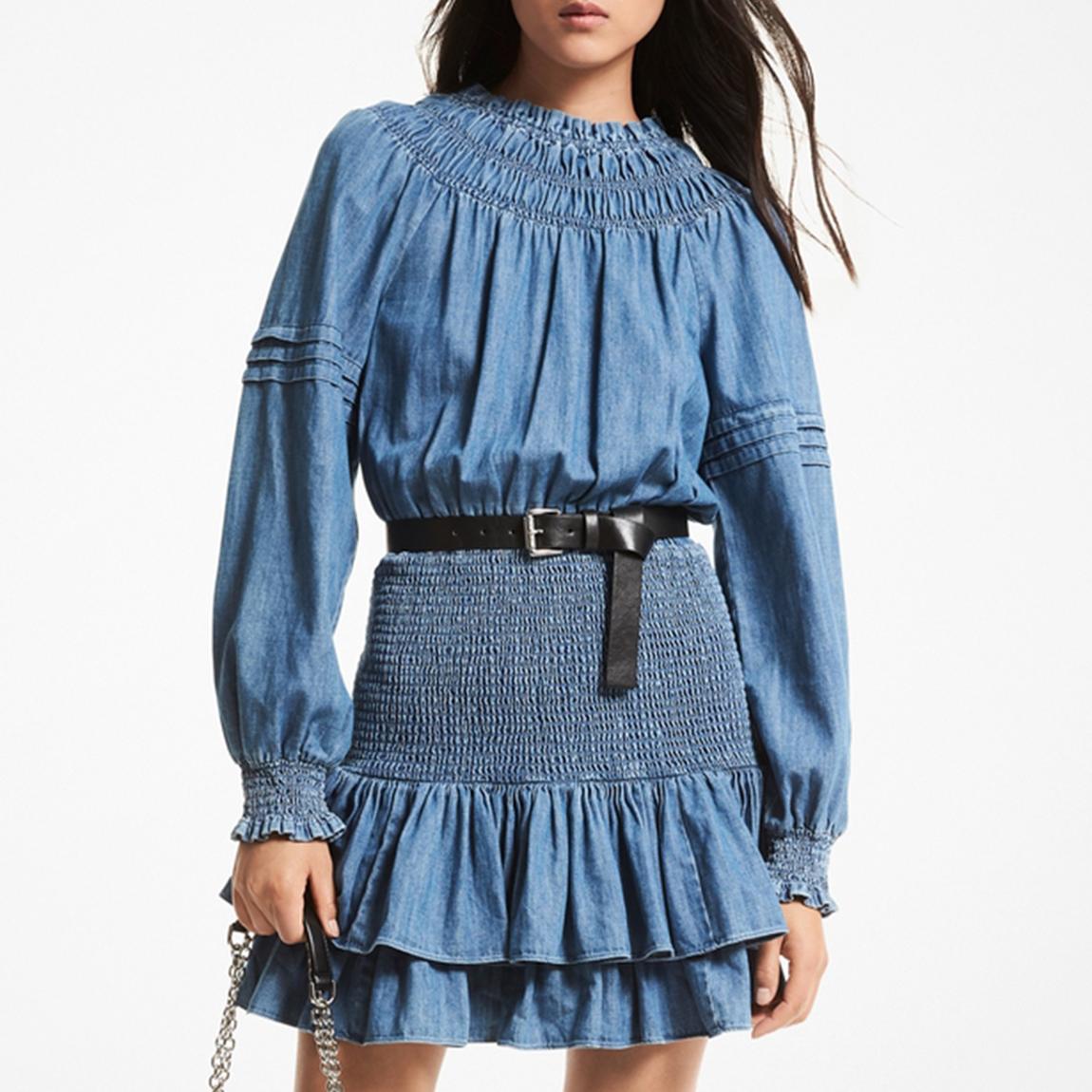 Blue Cotton Smocked Mini Dress main product photo