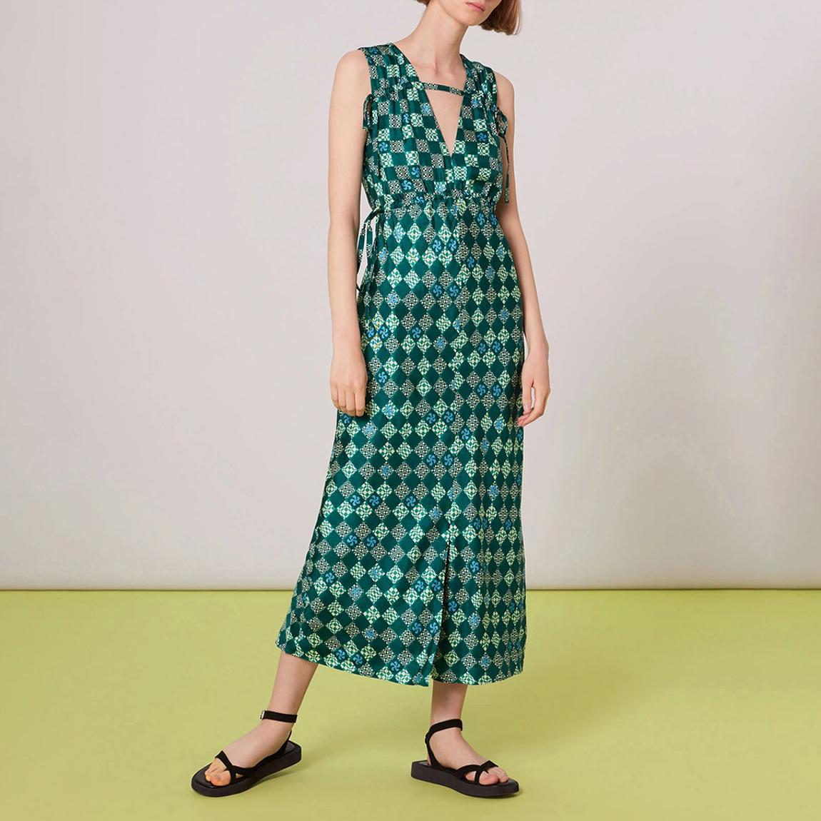 Green Silk Checkerboard Dress main product photo