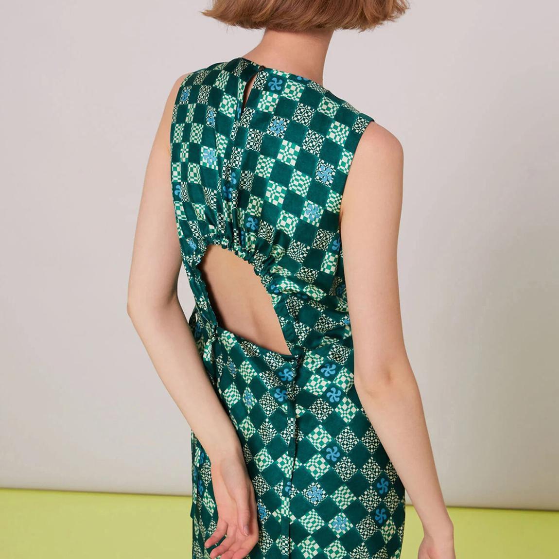 WHISTLES Green Silk Checkerboard Dress - BrandAlley