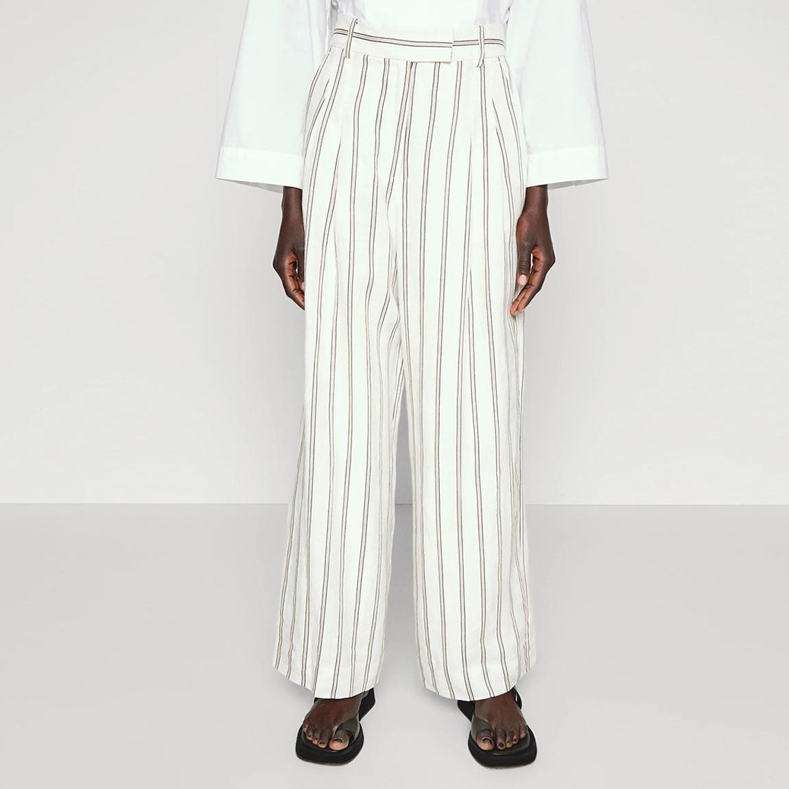 White Striped Cymbaria Linen Trousers main product photo