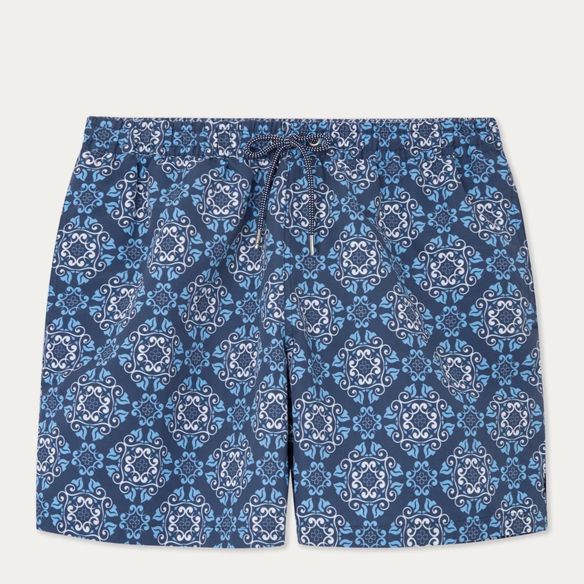 Navy Tile Print Swim Shorts main product photo