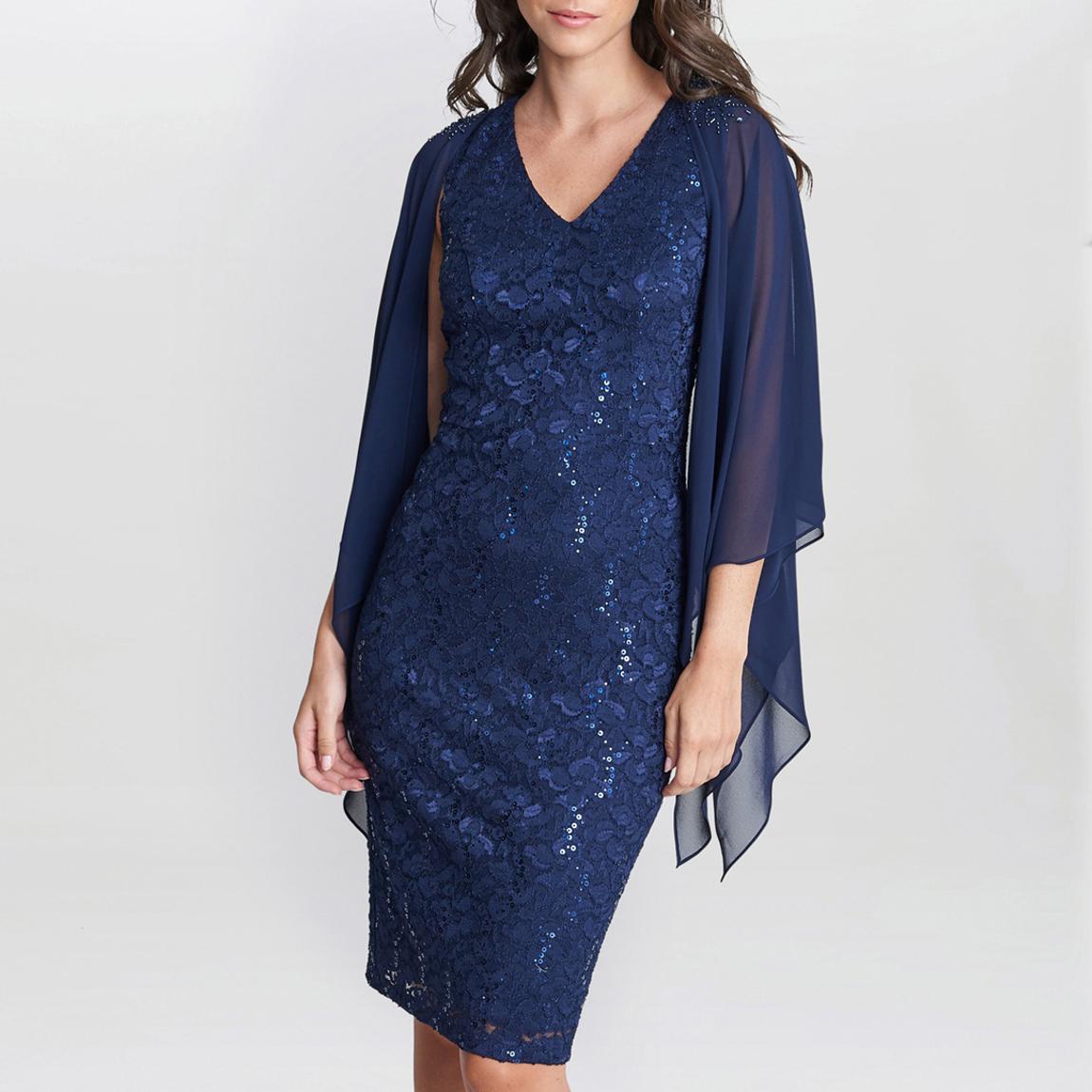Navy Adelaide V Neck Shift Dress With Jacket main product photo