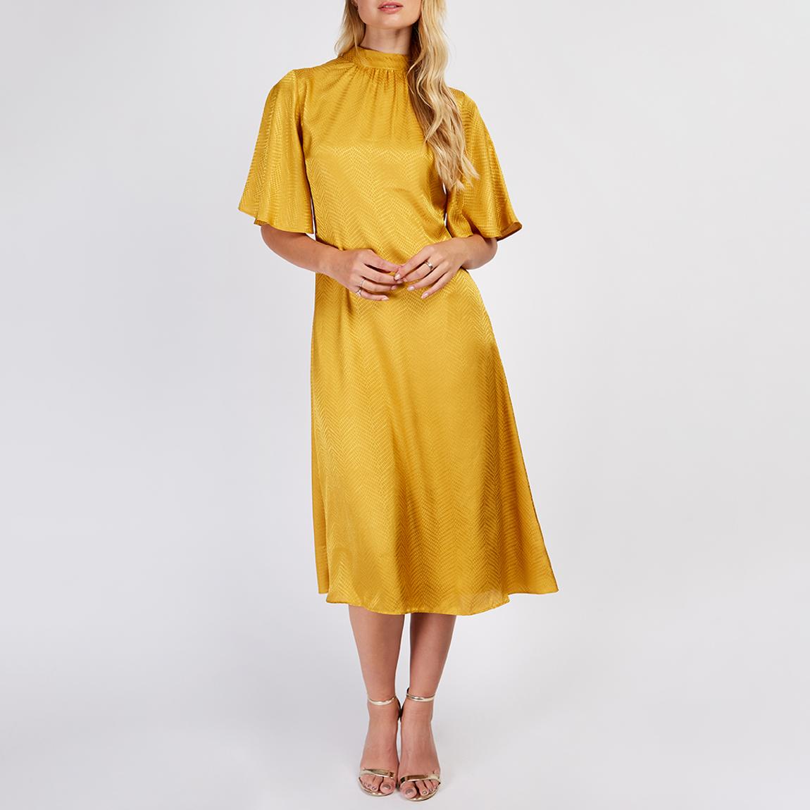 Somerset by Alice Temperley Gold Satin Jacquard Tie Back Midi Dress -  BrandAlley