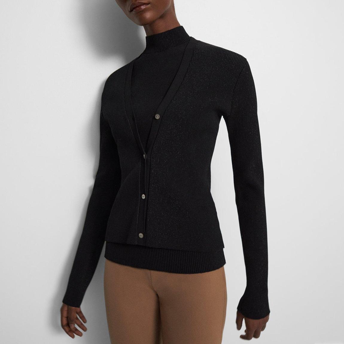Black V-Neck Ribbed Cardigan main product photo