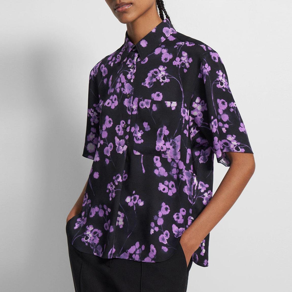 Black Floral Print Boxy Silk Shirt main product photo