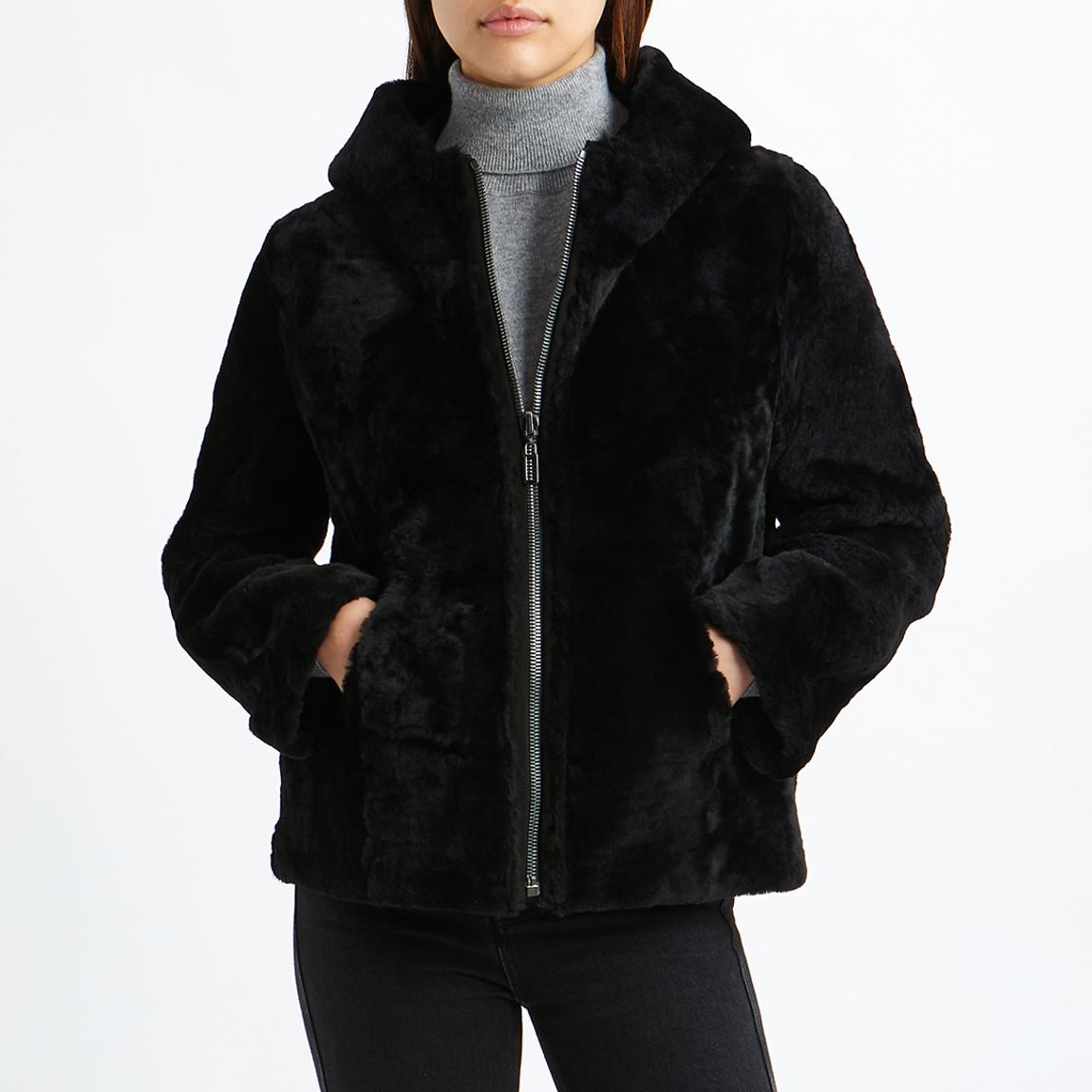 Black Shearling Reversible Hooded Bomber main product photo