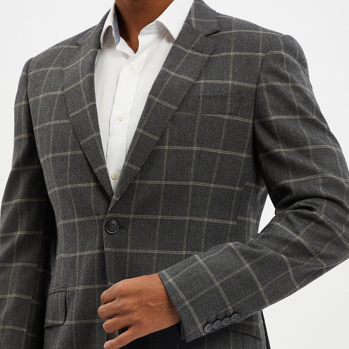 Grey Check Stretch Wool Suit Jacket main product photo