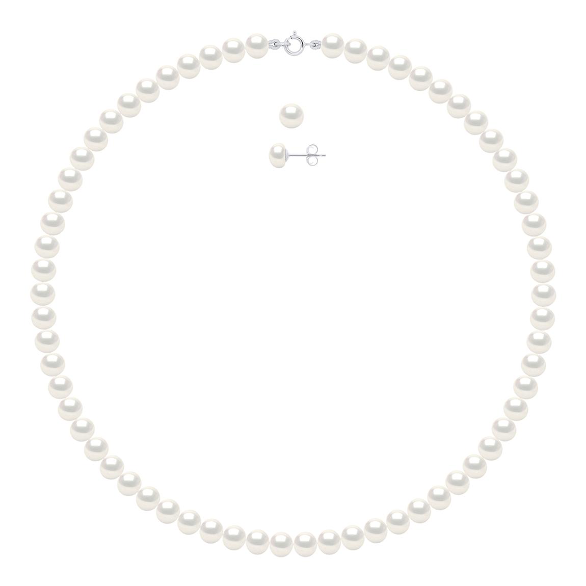 White/Silver Necklace and Bracelet Set Row Of Pearl main product photo
