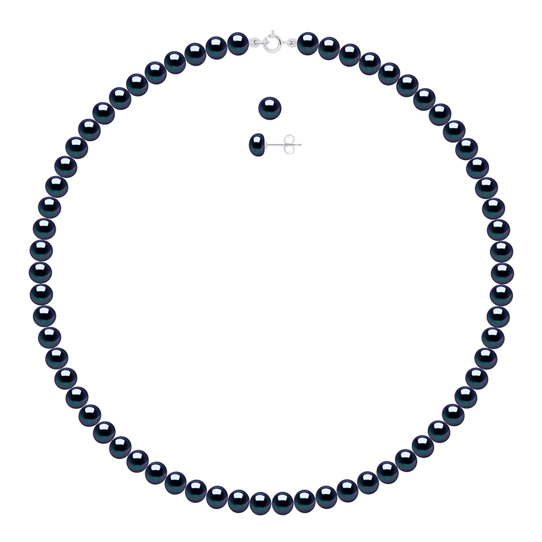 Black Real Cultured Freshwater Pearl Earrings and Bracelet Set main product photo