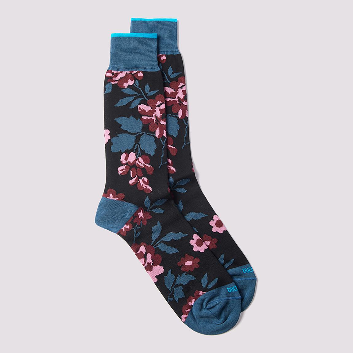 Black Floral Cotton Blend Socks main product photo