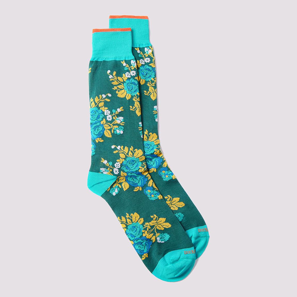 Green Floral Cotton Blend Socks main product photo