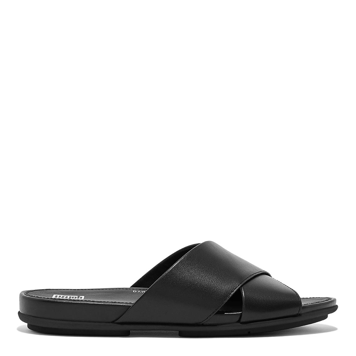 All Black Gracie Leather Cross Slides main product photo