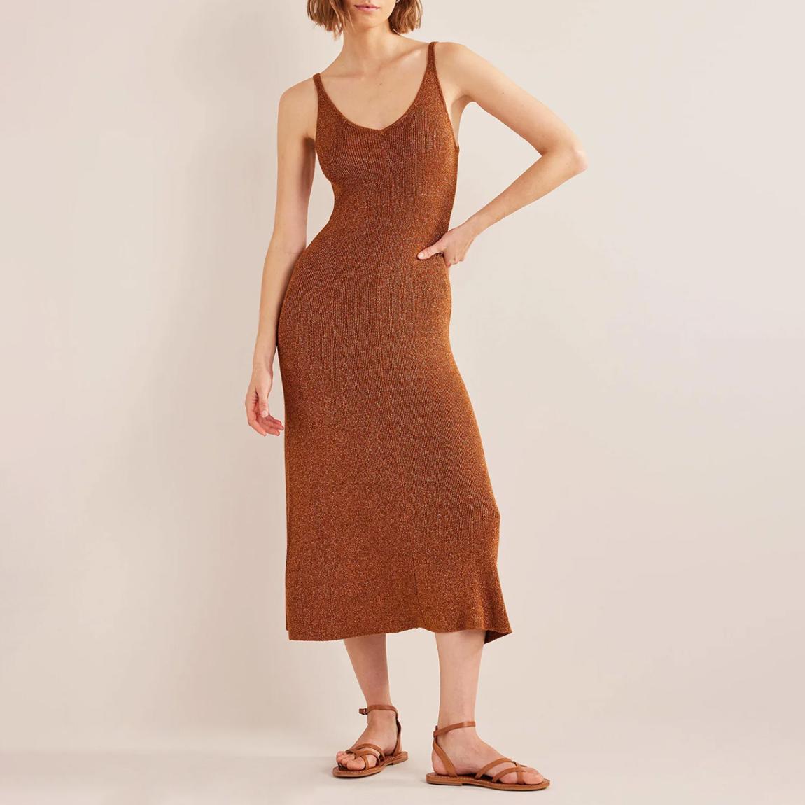 Bronze Sparkle Knitted Midi Dress main product photo