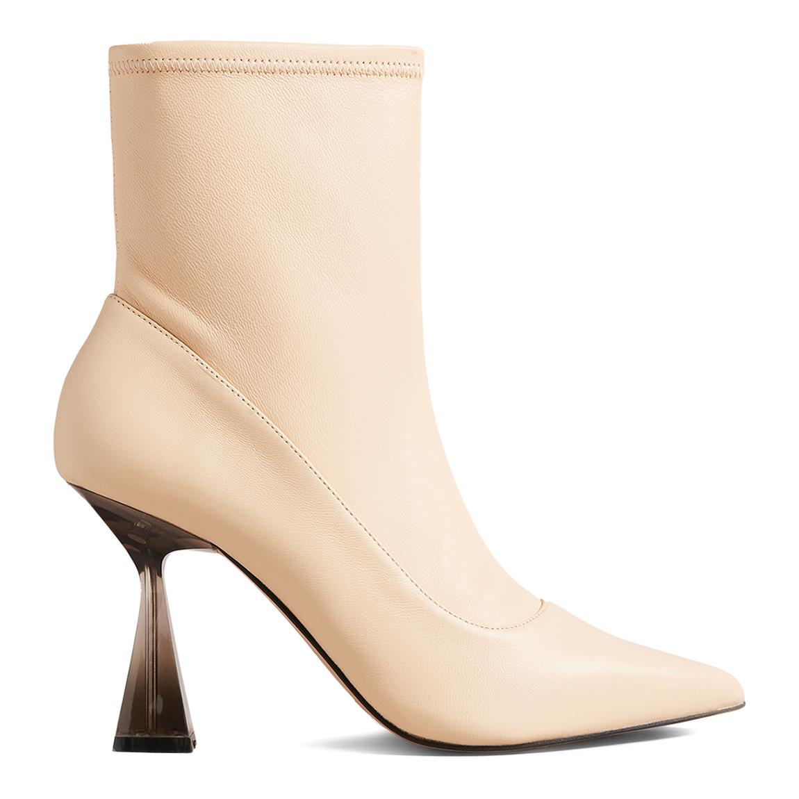Beige Liya Leather Heeled Ankle Boot main product photo