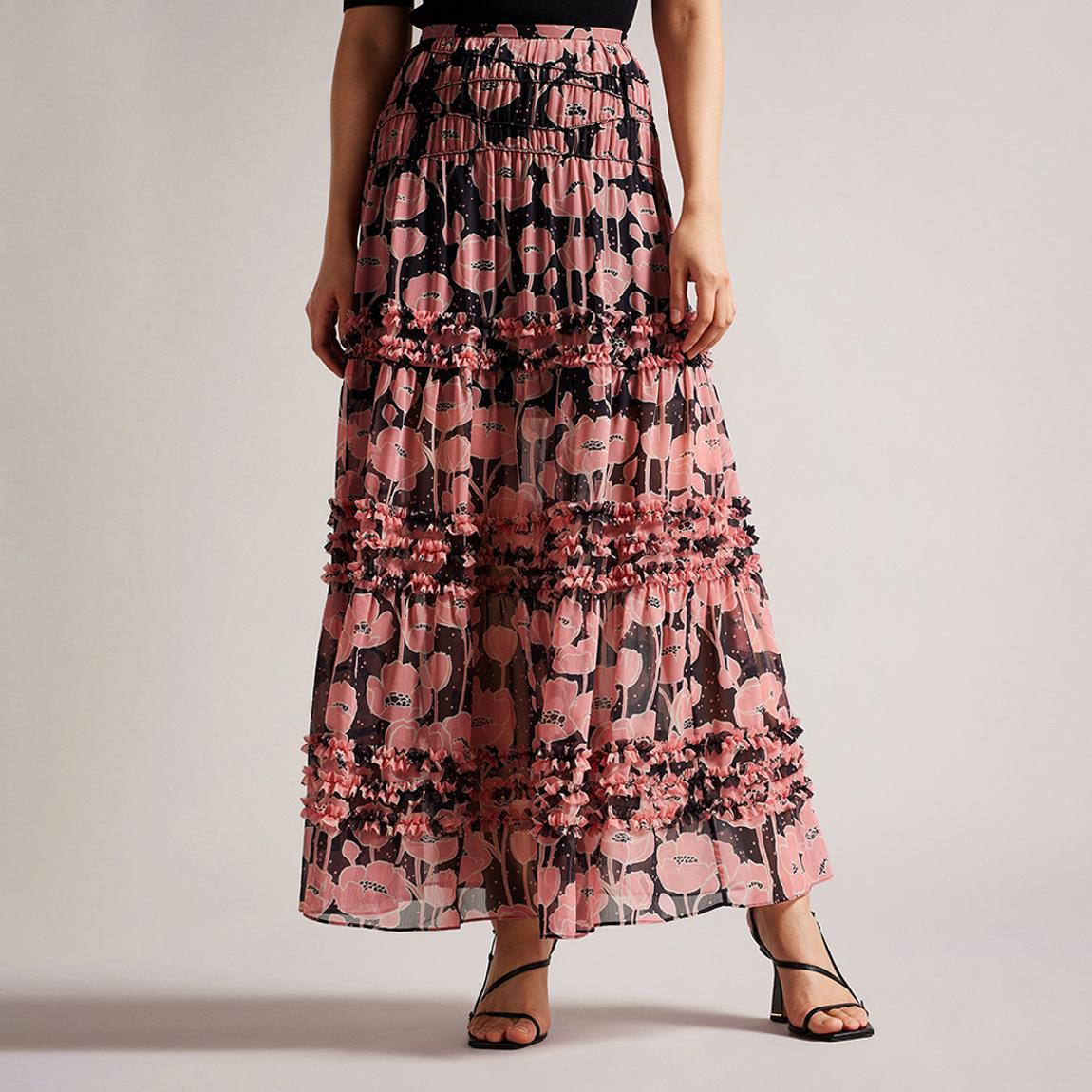 Black Allesaa Tiered Midaxi Skirt main product photo