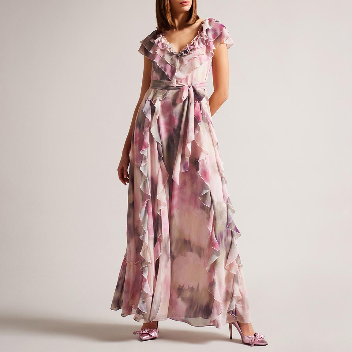 ted baker pink maxi dress Ted Baker London Norabel Magenta Pink Tiered Maxi Dress Striped Size 1 (US 4)