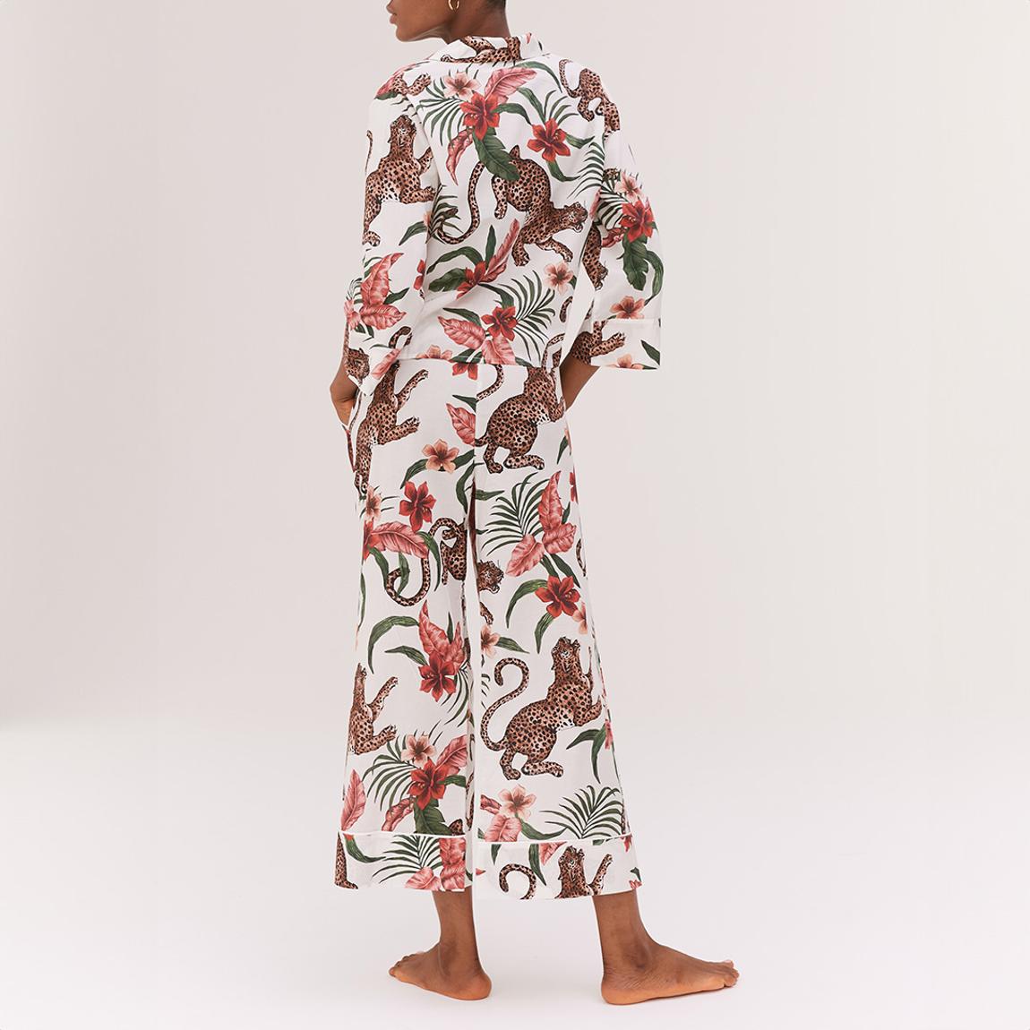 White Soleia Leopard Womens Boxy Shirt and Wide Leg Trouser Set main product photo