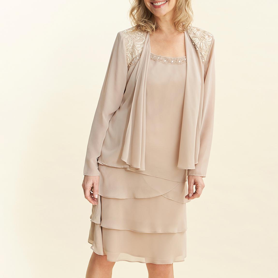 Camira Lace Shoulder Bead Tier Jacket Dress main product photo