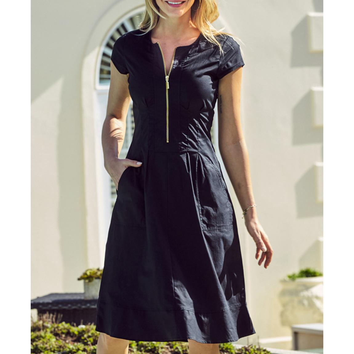 Black Zip Front Fit & Flare Dress With Pockets main product photo