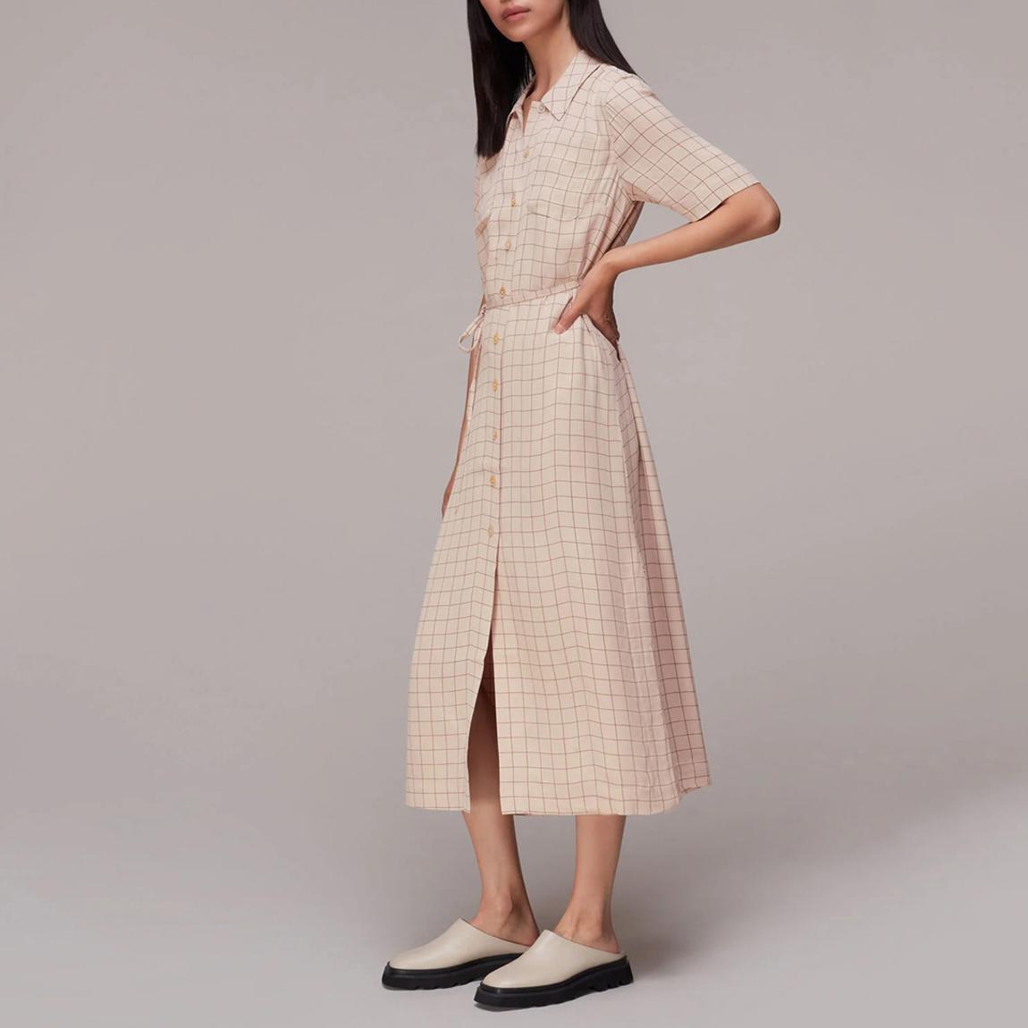 Cream Grid Print Shirt Dress main product photo