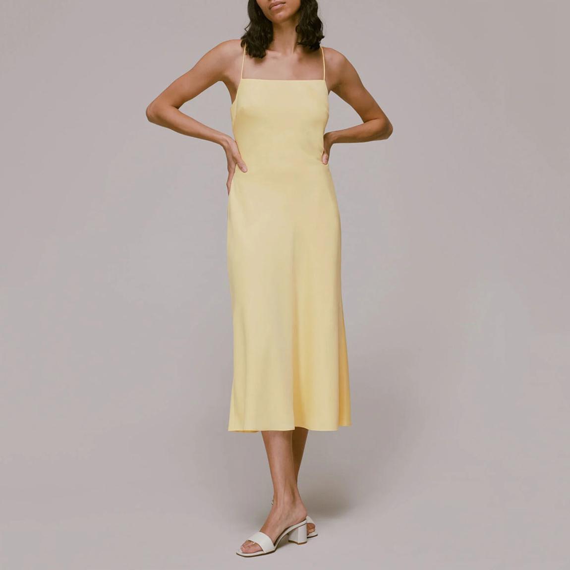Yellow Dagma Satin Cami Midi Dress main product photo